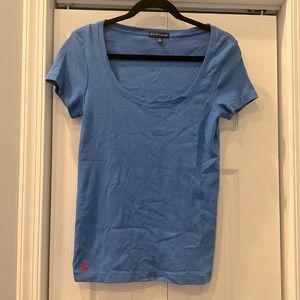 NWOT Ralph Lauren Scoop Neck Fitted Blue T-Shirt, Size L